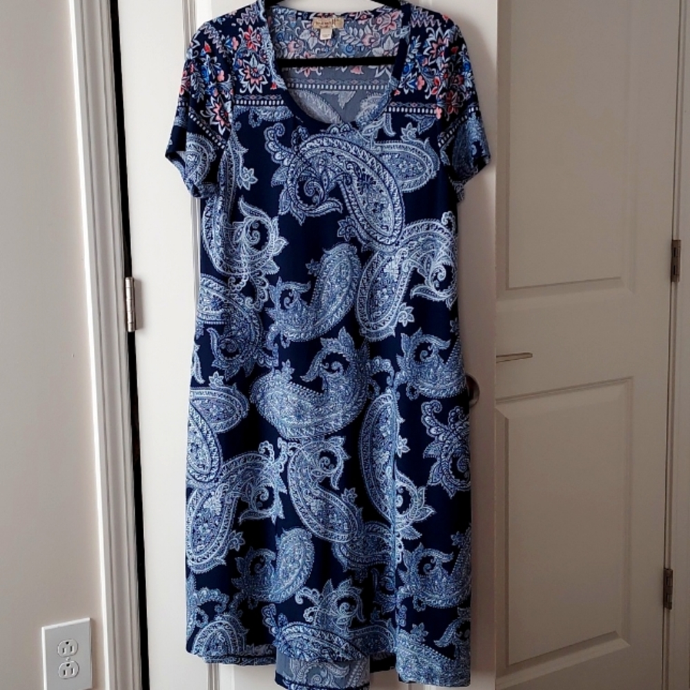 One World maxi dress xl blue w/white, blue print